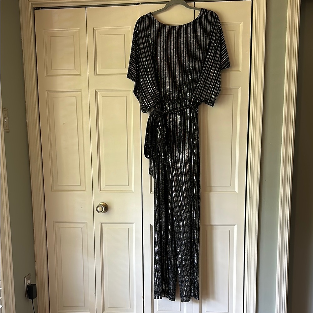 Jessica Howard Black and Silver Maxi Gown with Dolman Sleeves